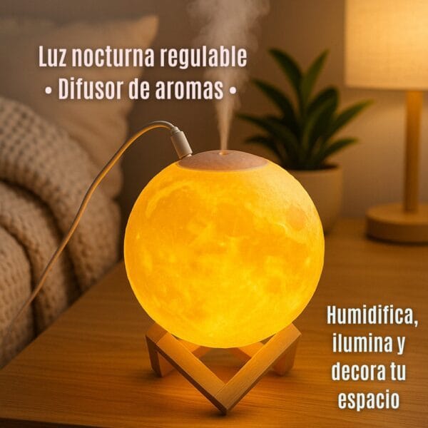 Lámpara Humidificadora 3 en 1 – Luz Nocturna, Difusor y Decoración Lunar